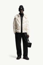 Candes Hooded Teddy Intarsia Short Down Jacket Men White Moncler