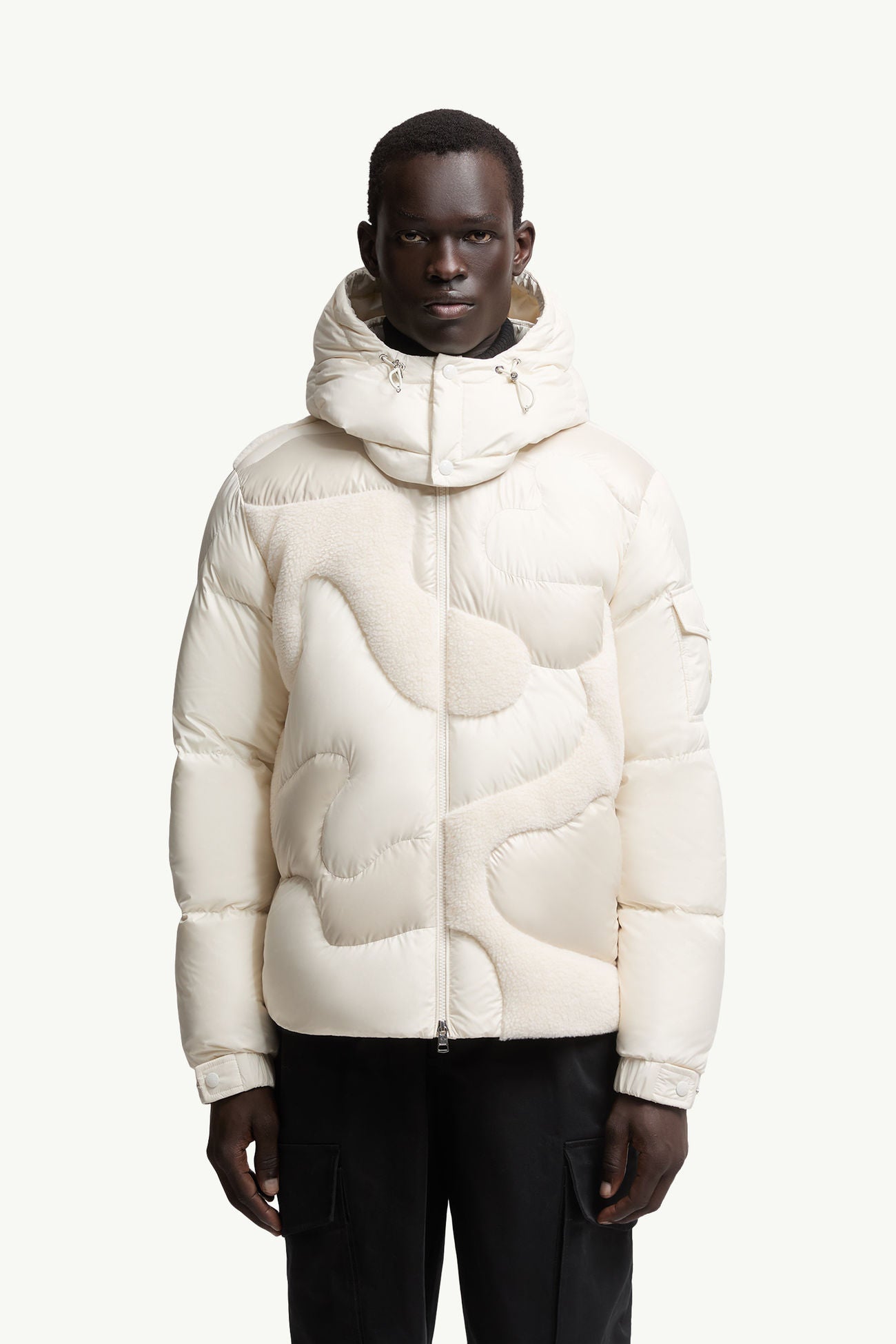 Candes Hooded Teddy Intarsia Short Down Jacket Men White Moncler