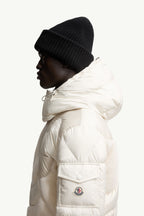 Candes Hooded Teddy Intarsia Short Down Jacket Men White Moncler
