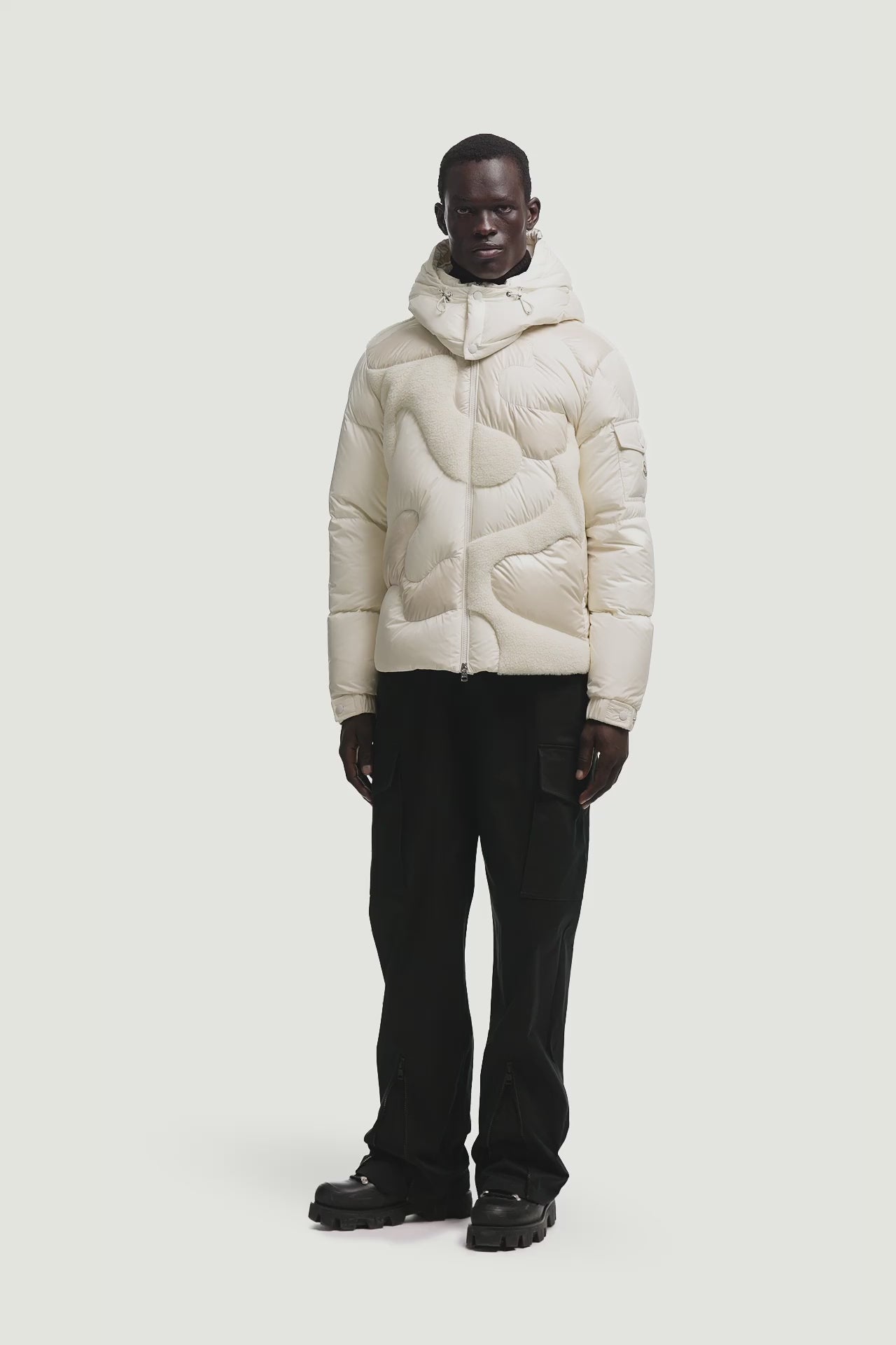 Candes Hooded Teddy Intarsia Short Down Jacket Men White Moncler